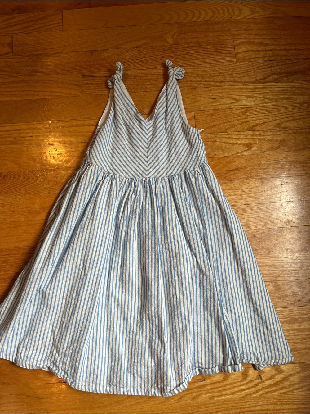 Striped Light Blue & White Tie-Shoulder Girls' Dress